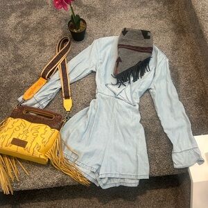 BB Dakota Light Blue Denim Romper Shorts